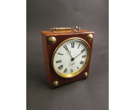 A walnut cased French 9-day barrel movement alarm clock with key, circa 1890, back glass a/f