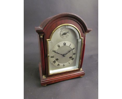 A Victorian mahogany cased bracket clock, silvered Roman numerated dial with subsidary seconds, 8-day movement striking on co