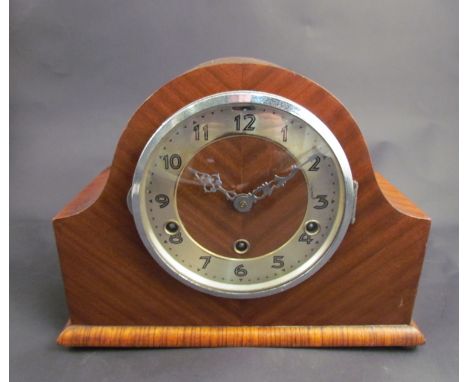 A 1930'/40's oak cased Westminster chime mantel clock (key and pendulum)