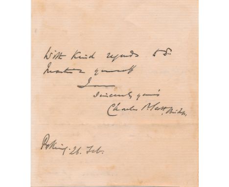 CHARLES PERRY SCOTT(1847-1927) English missionary, First Anglican Bishop of Peking. Salutation and signature cut from an A.L.