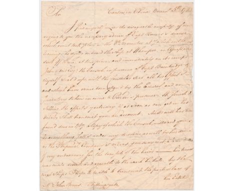 THE DEATH OF A MERCHANT CAPTAIN AT CANTONGood content A.L.S., 2pp. 8vo., Dec. 5, 1783, from Francis Werry to John Bonus, on t