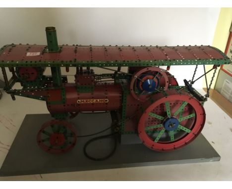 Meccano, scatch built Traction Engine, housed in Perspex case