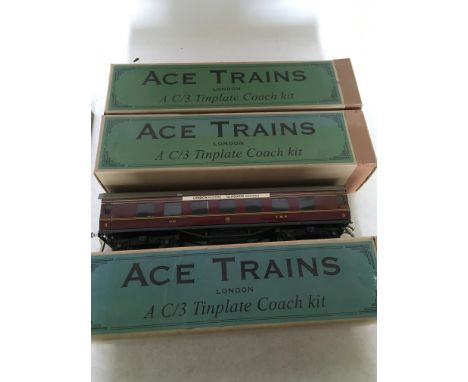 Ace trains, O Gauge, A C/3 tinplate coach kits x3, boxed
