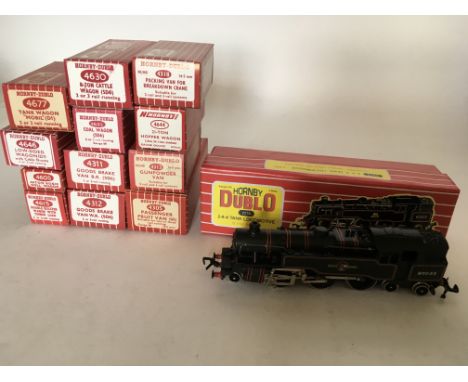 Hornby Dublo, HO/ OO scale, 2-6-4 tank locomotive #2218 also included is Cattle wagon #4630, Packing van #4318, Tank wagon #4