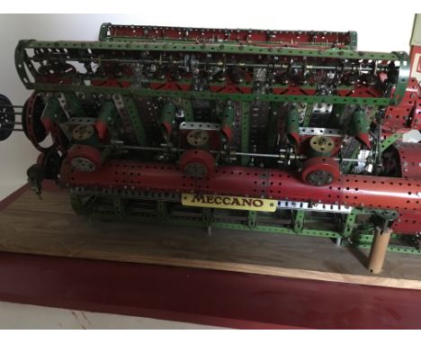 Meccano , scatch built  12 cylinder, electric powered engine , approximately 120cm long x 40 cm wide x 40cm high, housed in a