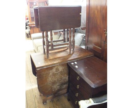 A 19th Century Oak gate leg table, one other gate leg table and a Stag bedside table