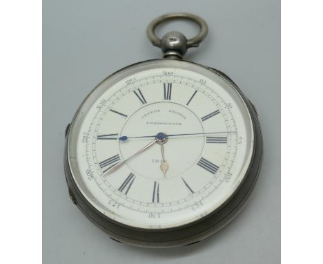 A silver cased Centre Seconds chronograph pocket watch, Henry Wolfe Manchester, Chester 1889