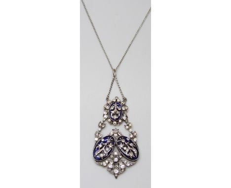 A French silver, enamel and paste set drop pendant, control marks, 25g, 9.5cm pendant drop