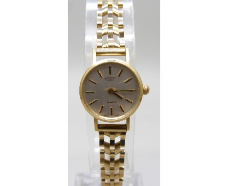 A 9ct gold cased lady's Rotary wristwatch on a 9ct gold strap, 15.8g total weight including movement, 18mm including crown
