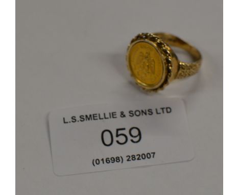 9 CARAT GOLD RING SET WITH A MEXICAN GOLD COIN - APPROXIMATE WEIGHT = 6.7 GRAMS     