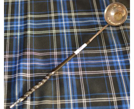 GEORGIAN SILVER COIN INSET LADLE WITH TWIST HORN HANDLE     