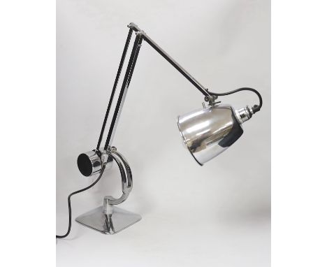 A chrome anglepoise style lamp in the manner of a Herbert Terry model 1208, 92cm fully extended
