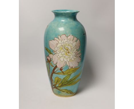 A Minton Art Pottery Studio Kensington Gore vase, decorated with flowers and a butterfly, 35.5cm Structurally good; an area a