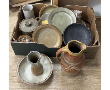 A quantity of kitchen stoneware and studio pottery including Tof Millway and Vera Tollow, largest 28cm high One two-handled d