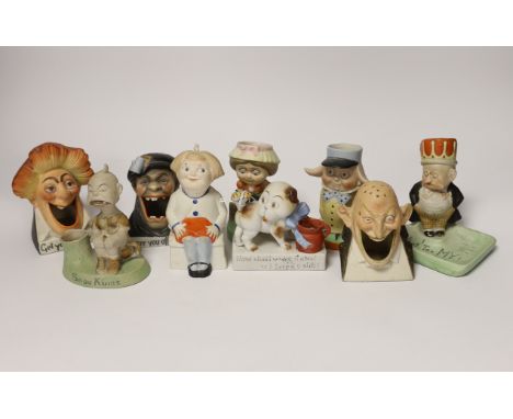 Nine German Schafer and Vater bisque porcelain figures including ‘Snoo Kums’ and ‘Get Your Hair Cut’, largest 12cm high