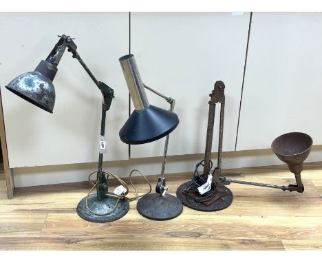 An FEW Autax Langham Handy Lamp, and two other mid-century adjustable lamps, tallest 103cm high