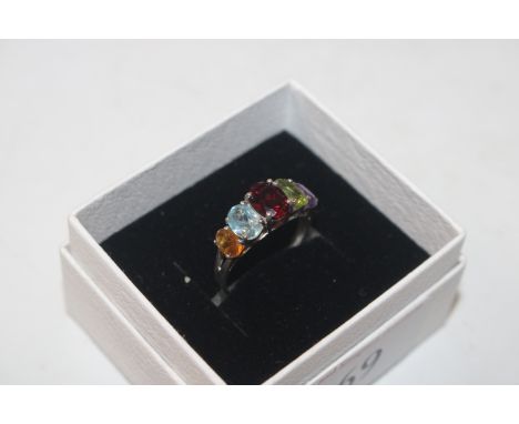 A Sterling silver multi gem stone ring, size Q/R