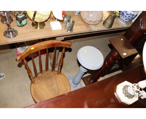 An Ibex type stick back chair and two plant stands 