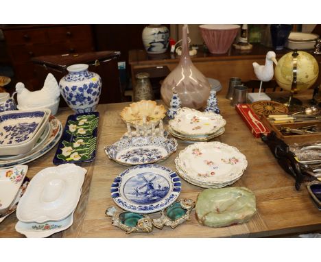 A porcelain part desert set; a Meissen oval fruit basket AF; two Chinese vases AF; a large Art Glass onion shaped vase etc.