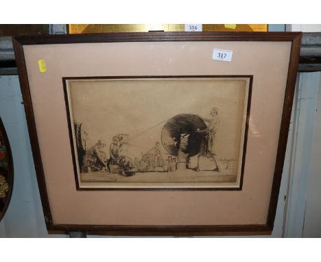 Sir William Russel Flint, "Aragonese String Makers" dry point etching signed in the plate