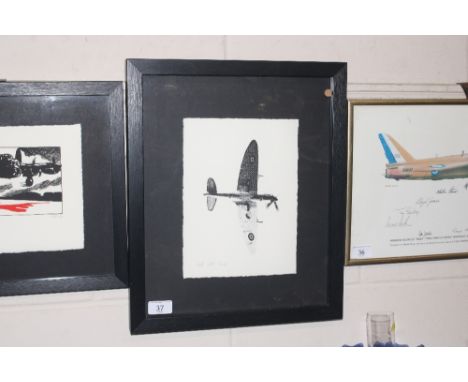 A pencil signed artists screen print dated 2015 of a WWII fighter plane