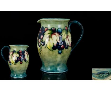 William Moorcroft Signed Leaf and Berry Designer Jug, Signed to Underside of Jug. C.1928 - 1935. 6 Inches - 15 cm High. Overa