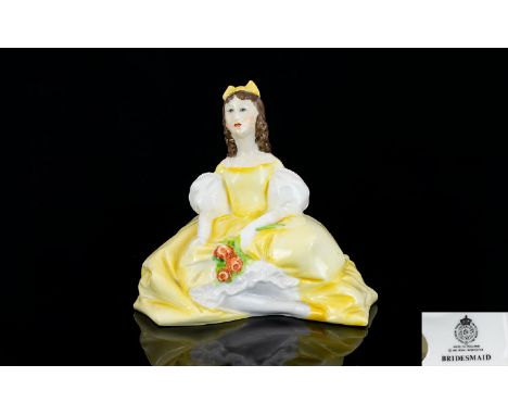 Royal Worcester Hand Painted Small Figurine ' Bridesmaid ' c.1980, Yellow Colour way. 4.5 Inches - 11.25 cm. 1st Quality & Mi