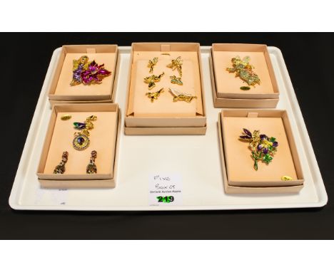 A collection of Kirks Folly signed Enamel and stone set Fairy Brooches ( 5 ) boxes In Total, All in original Kirks Folly boxe