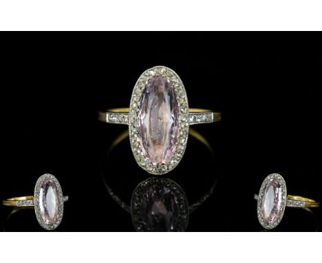 Antique Period - Ladies 18ct Gold and Platinum Attractive Pale Amethyst and Diamond Set Closed Back Dress Ring, The Central A