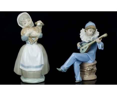 Nao by Lladro Porcelain Figures ( 2 ) In Total. Comprises 1/ Little Girl Holding a Lamp. 8.5 Inches - 21.25 cm High. 2/ Boy C