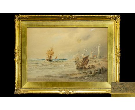 Thomas Bush Hardy 1842 - 1897 Royal Academy Artist Seascape / Coastal Scene, Ships of The Coast, Lighthouse, Boats / Figures 