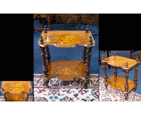 An Inlaid Hall Table. Early 20th Century hall table, with bottom shelf stretcher and turned columns with finial detail to top