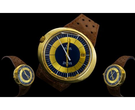Omega - Gents Retro Automatic Gold Plate on Steel Dynamic 1960's Wrist Watch, Features Gold Chapter Ring on Blue Dial, Date-j
