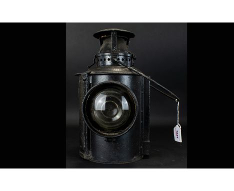 Adlake Non Sweating Lamp / Lantern. Used by L.M.S Railway, Train Guards, Signal Men. c. Victorian Period. 14 Inches - 35 cm H