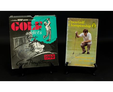 Golf Autographs - Tom Watson on 1983 Open Programme, Gary Player, Jack Nicklaus, Tom Watson on Calendar. 
