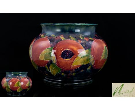 William Moorcroft Signed Impressive Footed Bowl ' Pomegranates and Berries ' Pattern. c.1920's. Please See Photo. 5.5 Inches 