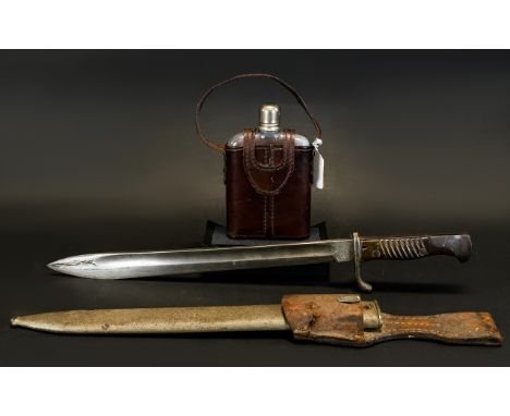 M1898 Mauser Bayonet & Scabbard With Leather Frog, Marked W16 Below A Crown, Stahl Blume Ferd Schleutermann Remscheid Hasten.