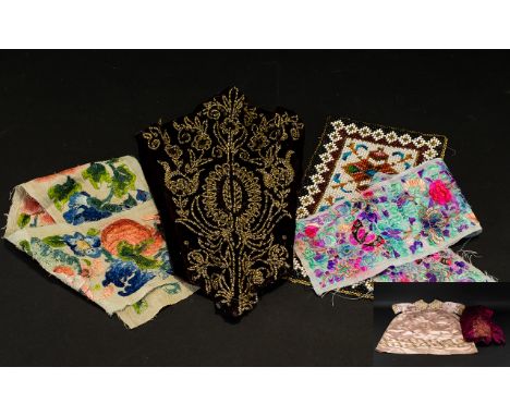 A Good Collection Of Antique And Vintage Textiles To include early 20th century child's Anglo Indian pale rose silk dress wit