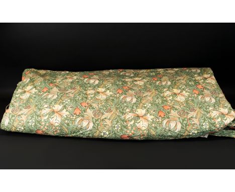 Pair Lined Curtain full length cotton black out lined curtains in Golden Lily pattern, by William Morris. Sage green ground w