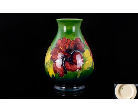 William Moorcroft Signed - Tube lined Ovoid Shaped Vase In The ' Hibiscus ' Pattern. c.1940. The Vases Stands 5.5 Inches - 13