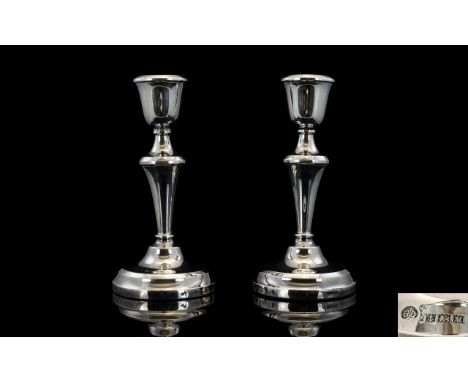 Elizabeth II Good Pair of Silver Candlesticks with Tapered Columns and Round Stepped Bases. Hallmark Birmingham 1961. 6.25 In