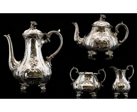 Walker and Hall Antique Period 4 Piece Silver Plated Very Grand Tea and Coffee Service. Comprises Teapot, Coffee Pot, Sugar B