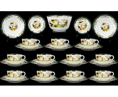 Victorian Period Fine Quality Painted Enamel on Porcelain Chinoiserie - Shinwahzi ( 38 ) Piece Tea Service. Date 1880's. Comp