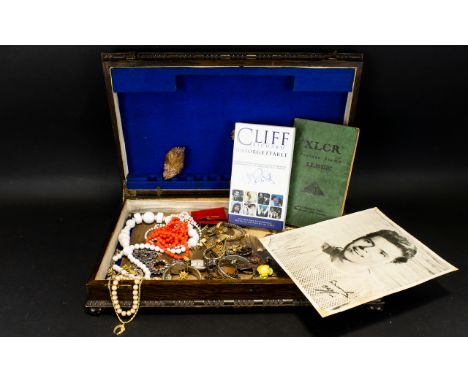 A Mixed Lot Of Costume Jewellery Housed in large rectangular wooden box To include plastic beads, bangles and bracelet, vario