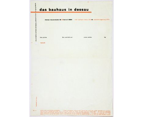 Bauhaus - Herbert Bayer. Briefbogen »das bauhaus in dessau«. Zweifarbiger Buchdruck nach Entwurf von Herbert Bayer. Um 1925 2