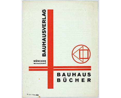 Bauhaus - [Vorankündigung der] Bauhausbücher. Zweifarbiger Buch- und Klischeedruck. 1924. 4 Seiten, 23 : 18 cm. Auf chamoisfa