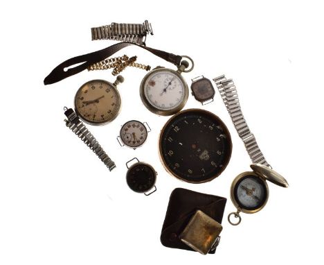 Group of military and other watches and parts to include; Carley and Clemence Ltd MII number 3081905 base metal stopwatch wit
