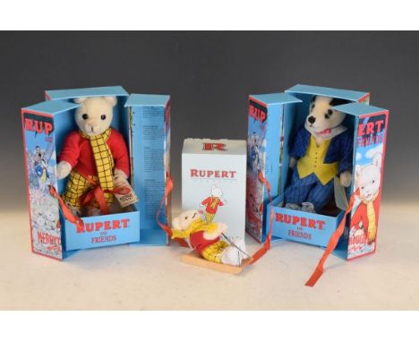 Modern Merrythought Rupert And Friends comprising: Rupert and Bill  Badger, together with a small Steiff Rupert The Bear orna