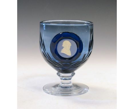 Wedgwood blue glass Cameo Goblet decorated with a jasper portrait of George Stubbs   Condition: 