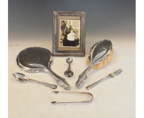 George V silver picture frame, Birmingham 1918, George V silver hand mirror and hand brush, Birmingham 1917/18, Victorian eng